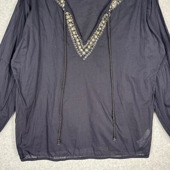 Michael Kors Top Womens Large Navy Embellished Popover Thin Boho Blouse READ - Picture 4 of 13